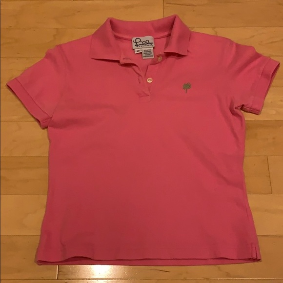 Lilly Pulitzer polo in pink with green palm logo